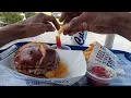 CULVER S POV FRIED PICKLE PREZEL BUN PUB BURGER WITH FRIES AND ORANGE FANTA LIMITED TIME ONLY