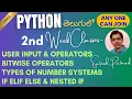 2nd Week User Input Operators Bitwise Operators Types Of Number Systems If Elif Else Nested If