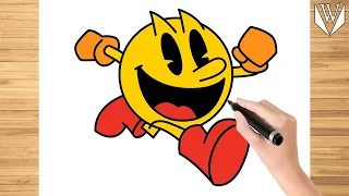 How to draw Pac Man Step by step Tutorial Free Download Coloring Page