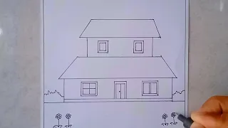 cara menggambar dan mewarnai rumah tingkat