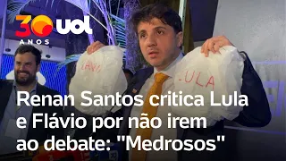 Debate da Band: Renan Santos mostra fraldas e critica Lula e Flávio: 'Medrosos e fracassados'