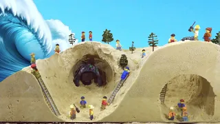 Sand Caves Flood Disaster - LEGO Tsunami Dam Breach Experiment