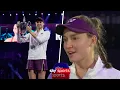 Lagu Elena Rybakina reacts to beating Aryna Sabalenka to win WTA Finals title!