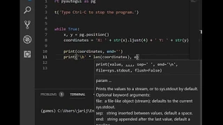 Python programming a mouse coordinates tracker