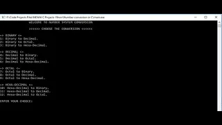 NUMBER SYSTEM CONVERSION IN C PROGRAMMING WITH SOURCE CODE