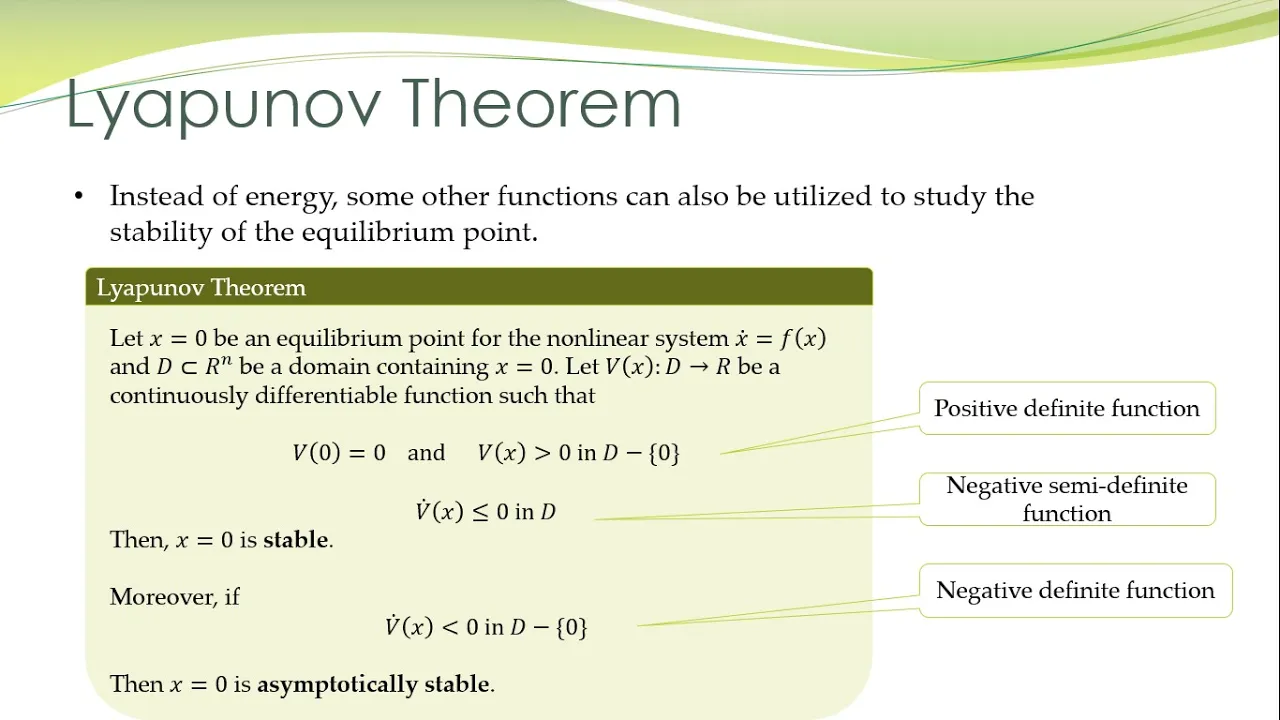 NCS - 16a - Lyapunov Stability Theorem, Energy Concept, Definiteness of functions