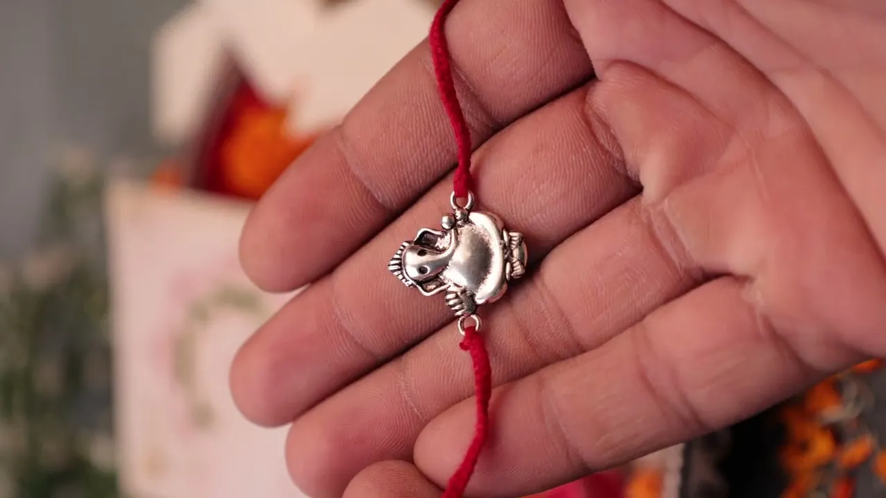 925 Pure Silver Ganesh Rakhi for Wisdom, Prosperity & Lord Ganesha's Blessings