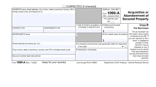 IRS Form 1099-A Walkthrough Acquisition or Abandonment of Secured Property