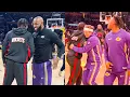 LeBron James Lakers Mobbed Dorian Finney-Smith before Lakers vs Rockets Game