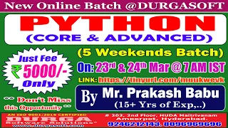 PYTHON 5 Weekends Batch Online Training DURGASOFT