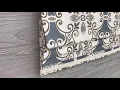 Dark Blue Brown and Stone Modern Faux Roman Shade Valance with Ivory Gimp Trim