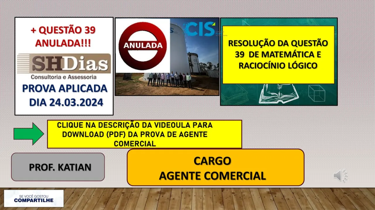 + UMA QUESTÃO ANULADA - BANCA SHDIAS-Concurso para Agente Comercial - Companhia Ituana de Saneamento