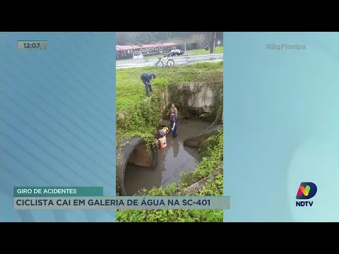 Ciclista cai em galeria de água na SC-401