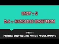 Handling Exception In Python Tamil UNIT-5 CSE P28 Quick Through