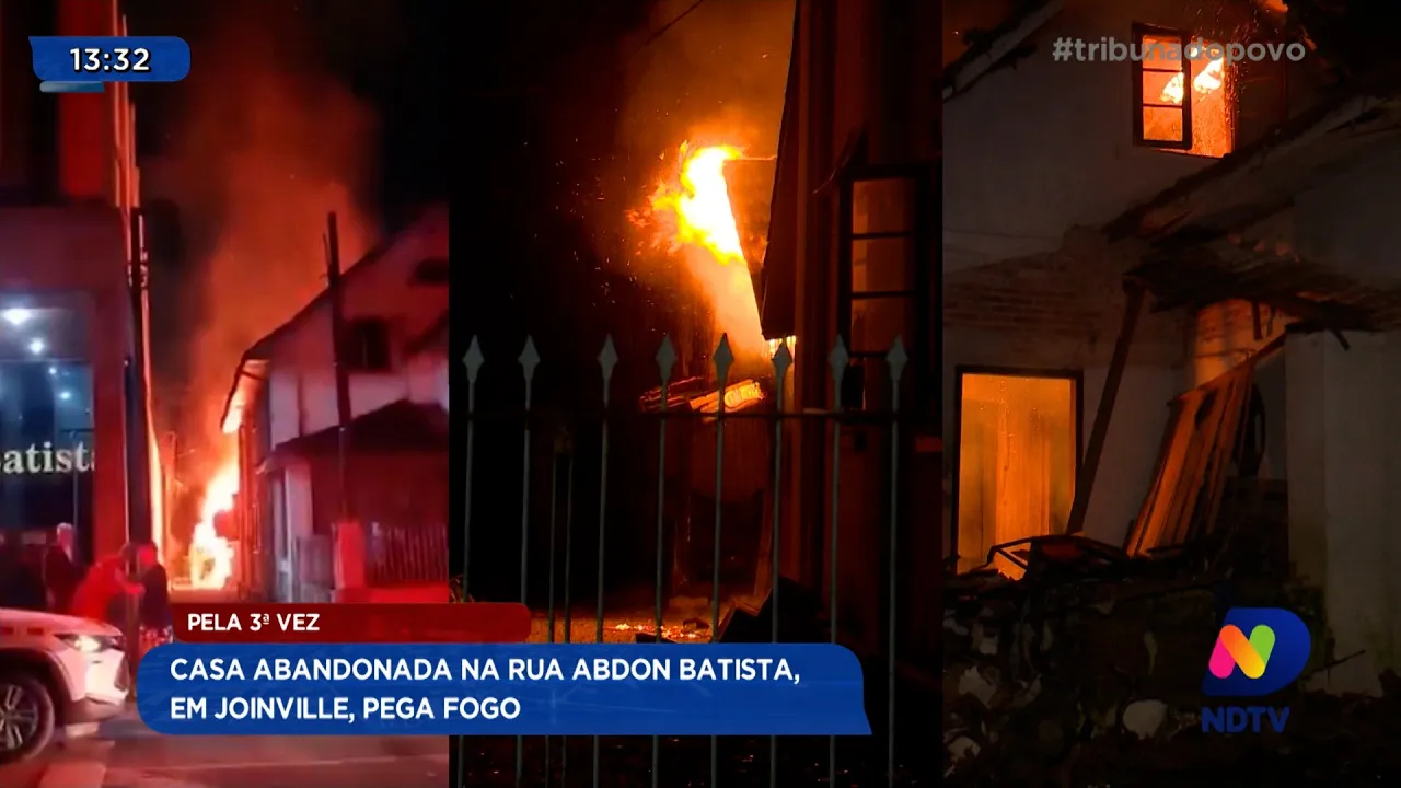Pela 3ª vez casa abandonada na rua Abdon Batista, em Joinville, pega fogo