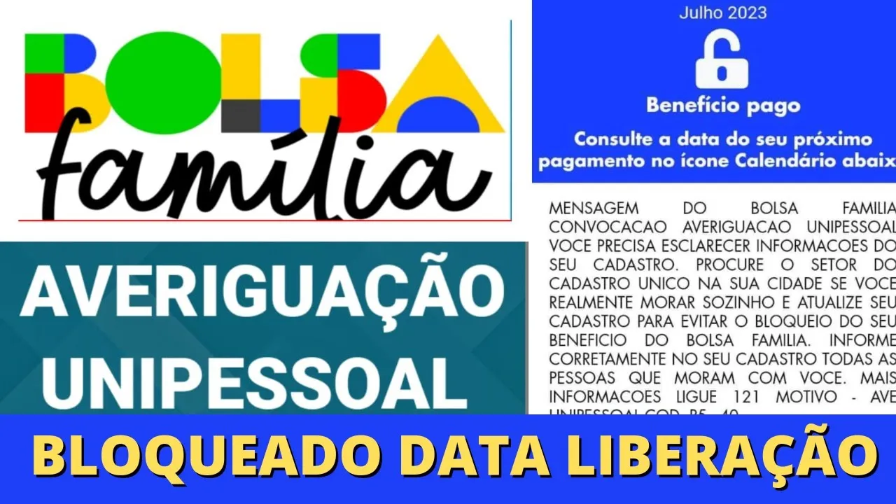 ⚠️ bolsa família BLOQUEADO AVERIGUAÇÃO DE CADASTRO QUEM MORA SOZINHO DATA DA LIBERAÇÃO