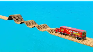 Mack Truck vs Impossible Log Wave Bridge Crossing Cars Vs Deep Water - BeamNG.Drive