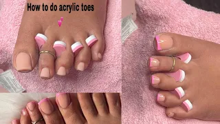 Acrylic toe tutorial | French tip acrylic toes | acrylic toes without form or tips????