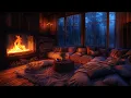Download Lagu Nighttime Thunderstorm Haven: Inviting Room with Fireplace \u0026 Calming Rain Sounds