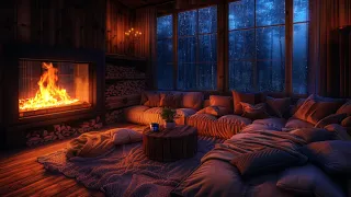 Nighttime Thunderstorm Haven Inviting Room With Fireplace Calming Rain Sounds 