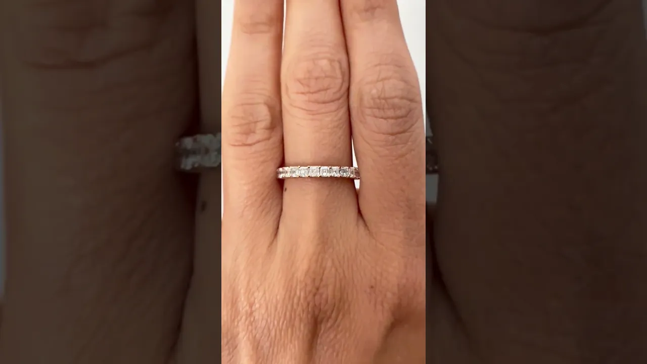 14K Gold Ascher Cut Halfway Eternity Prong Set Lab Grown Diamond Wedding Band Ring
