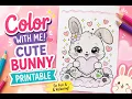 Cute Bunny with Heart Coloring Page Little Girl Coloring Printable for Kids