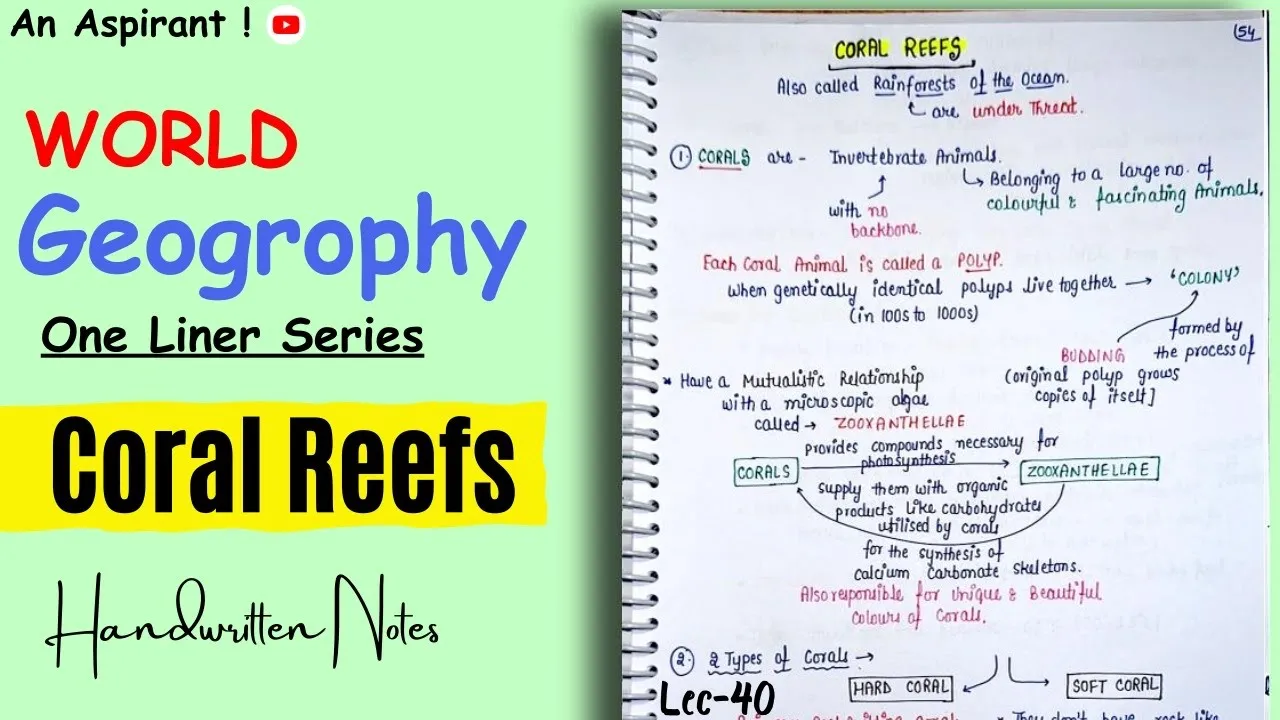 Coral Reefs & it’s types || Lec.40 || World geography || One Liners (Topic Wise) || An Aspirant !