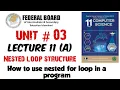 Lecture 11 A Introduction to nested loop structure Nested for loop Programming example