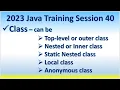 2023 Java Training Session 40 Nested or Inner class Static Nested class Local class Anonymous class