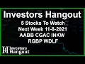 5 Stocks To Watch Next Week 11-8-2021 AABB CGAC INKW RGBP WDLF