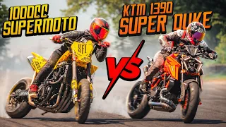 MOTO DRIFT BATTLE - KTM 1390 Super Duke R EVOvs. 1000cc SUPERMOTO | RokON VLOG 190
