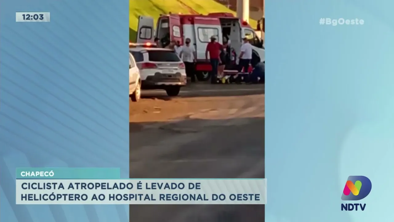 Chapecó: Ciclista atropelado é levado de helicóptero ao Hospital Regional