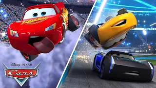 the craziest stunts with lightning mcqueen jackson storm cruz ramirez pixar cars disneyjr