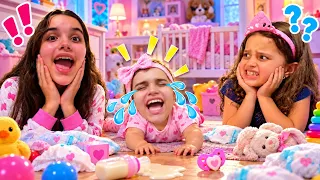 Marina e Elisa em uma História Engraçada de uma nova irmã bebê