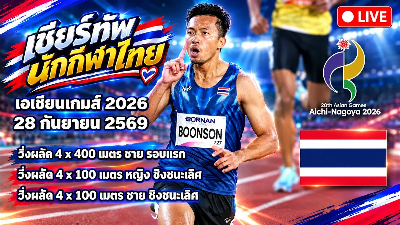🔴เชียร์กรีฑา ลุ้นเหรียญทอง  เอเชียนเกมส์ 2026 2026-09-28 12:41