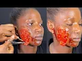 Fake Wound Using gelatin prosthetic on Dark Skin Special Effect Makeup Tutorial SFX Makeup