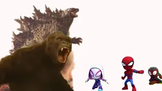 godzilla and kong vs peter gwen miles de kaiju vs spidey and his amazing friends deviantart