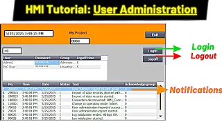 User Administration in TIA Portal HMI Login Logoff and Notifications
