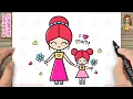 How to Draw Cute Mother s Day Greetings Easy from Basic Shapes Drawing and Coloring