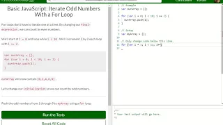 Basic JavaScript Iterate Odd Numbers With a For Loop free code camp Dani