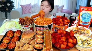 ASMR MUKBANG| 편의점 직접 만든 불닭 떡볶이 양념치킨 김밥 디저트 먹방 & 레시피 Convenience Store Food EATING