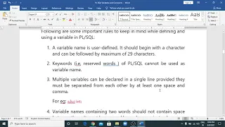 Variables and Constants in PL SQL
