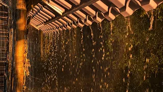 النوم على الفور في منزل مزرعة مع عاصفة ممطرة غزيرة وصدى أصوات الرعد على سقف من الصفيح في الليل 