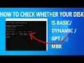 How to Check Disk Type GPT MBR Basic or Dynamic Using CMD Windows Tutorial