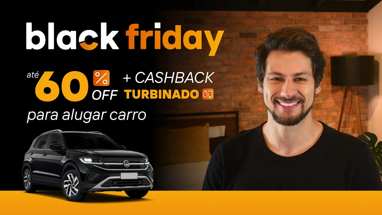 Rentcars - Aluguel de Carros — Rentcars Black Friday: Up to 60% Off + Cashback (YouTube video ad)