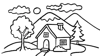 House in Nature Picture Drawing and Painting 🏠 Step-by-Step Tutorial!