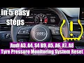 How to reset Tyre Pressure Monitoring System TPMS Audi A3 A4 S4 B9 A5 A6 A7 A8 2016-2022