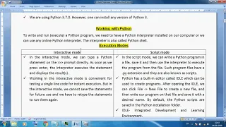 Class 11 IP Ch 3 Python Introduction Features Interactive mode Script mode