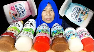 MUKBANG PUDING SUSU BOTOL MILKITA || MILKU || INDOMILK || RASA STRAWBERRY || COKLAT || VANILLA 