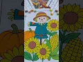 Cute Scarecrow Coloring Fall Harvest Pumpkin Sunflowers Corn